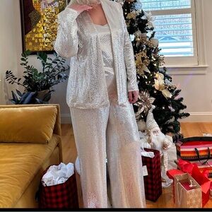Anne Klein Silver Sequin Pantsuit